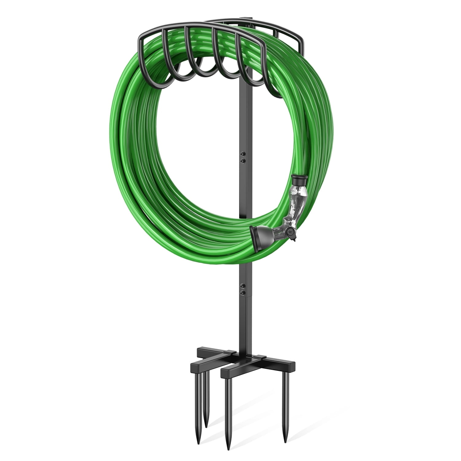 Garden Hose Holder Water Hose Stand Freestanding Metal Hose Hanger, 4-Prongs Base Detachable Heavy Duty Hose Storage Stand for Outdoor