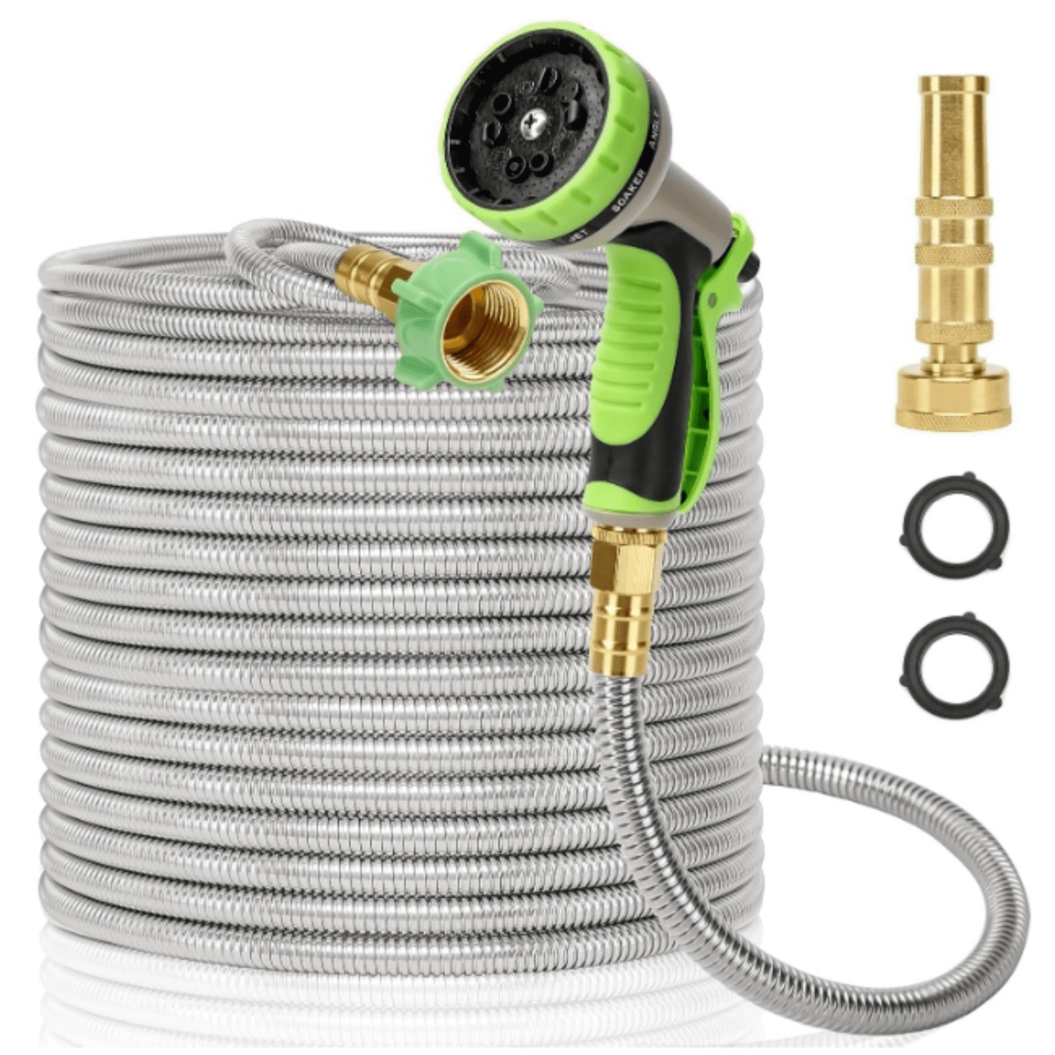 "Garden Hose Metal 75 FT, Stainless Steel Hose, Water Hose with 10 Function Nozzle & Brass Nozzle, Lightweight, No Kink & Tangle, Easy to Use & Store, Heavy Duty Metal Hose for Yard and Lawn "