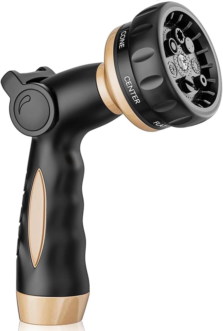 Garden Hose Nozzle 100% Heavy Duty, Metal Water Hose Nozzle with 7 Spray Patterns, Thumb Control All for Watering Plant & Lawn, Washing Car & Pet