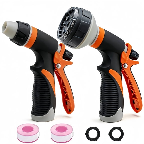 PENDALI Garden Hose Nozzle 2 Pack, Heavy Duty Water Hose Nozzle, 8 Spray Patterns, High Pressure Hose Sprayer with Flow Control for Lawn and Car Wash