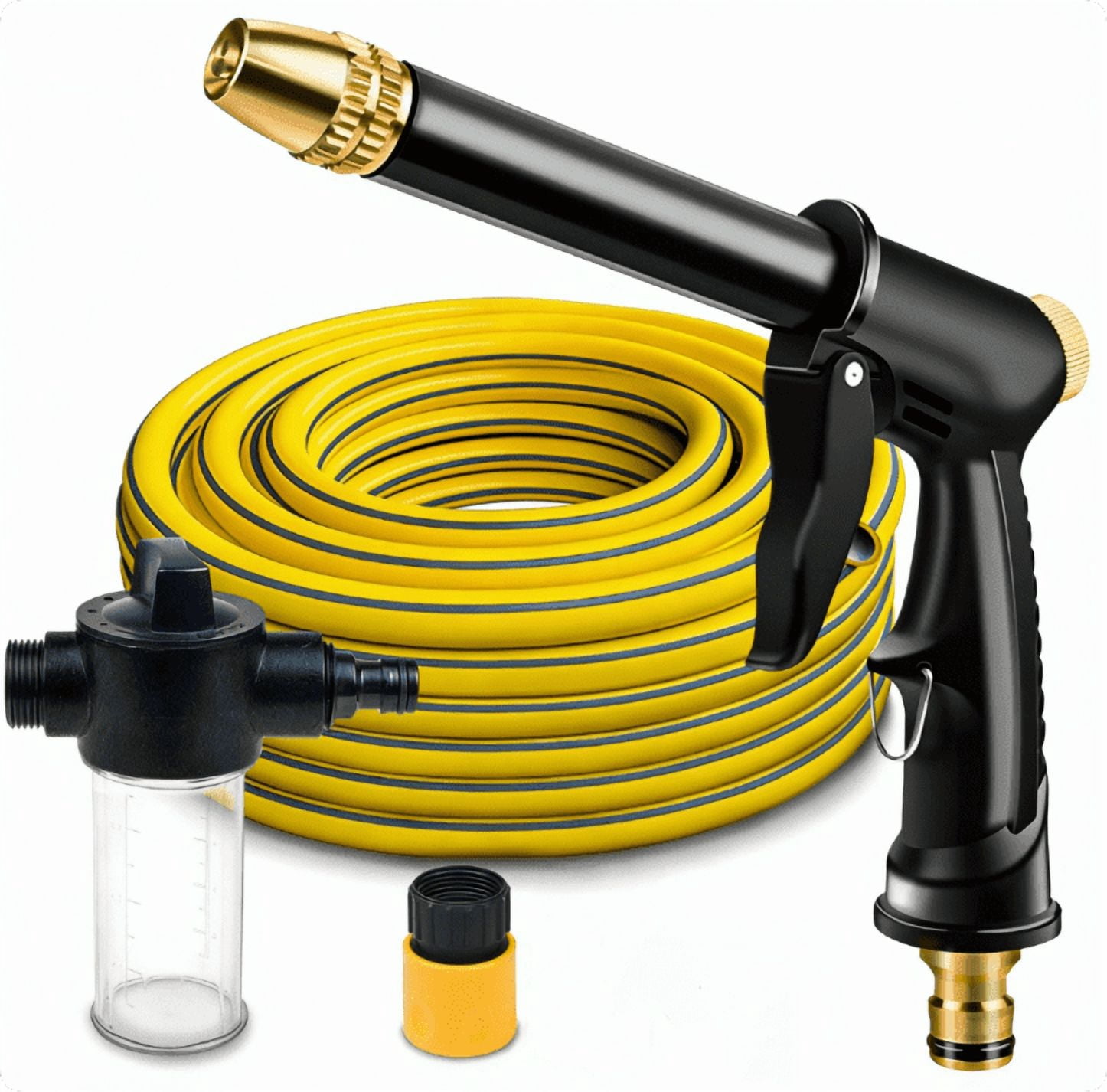 Garden Hose Nozzle with Patterns, Soap Dispenser, Quick Connectors & 16.4 ft Garden Hose, Plastic High Pressure Washer Gun, Water Hose Nozzle Sprayer Heavy Duty, Spray Nozzle for Car