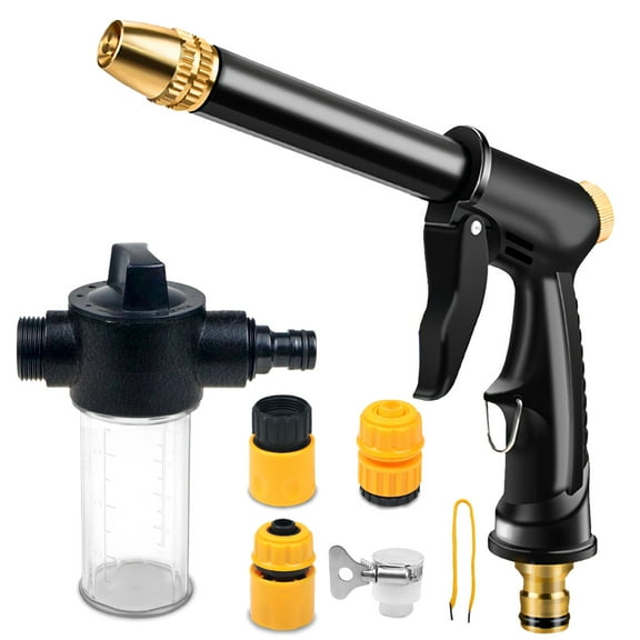 Garden Hose Nozzle with 4 Patterns, Soap Dispenser & Quick Connectors, Plastic High Pressure Washer Gun, Water Hose Nozzle Sprayer Heavy Duty, Spray Nozzle for Outdoor Car Washing