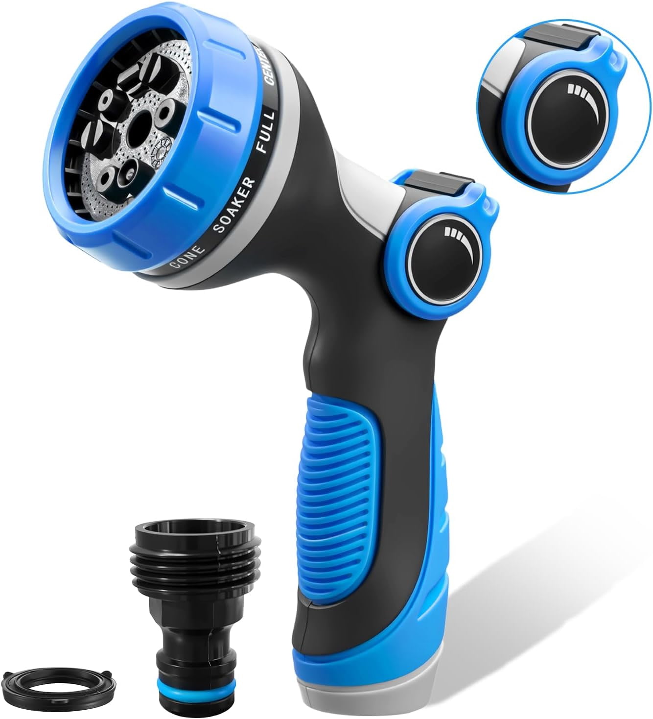 Garden Hose Nozzle, Adjustable 10 Spray Patterns High Pressure Hose Sprayer, Slip Resistant Water Spray Nozzle for Plants Lawn Car Washing and Pet Shower