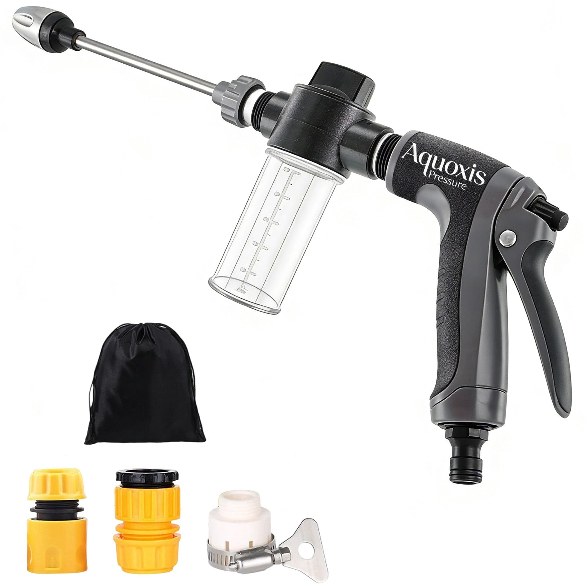 Garden Hose Nozzle Fits 1.18" Faucets & 1/2"–3/4" Hoses, 3 Spray Modes, 360° Adjustable Spray, Lock-On Trigger Reduces Fatigue, Durable Stainless Steel for Cars & Patios