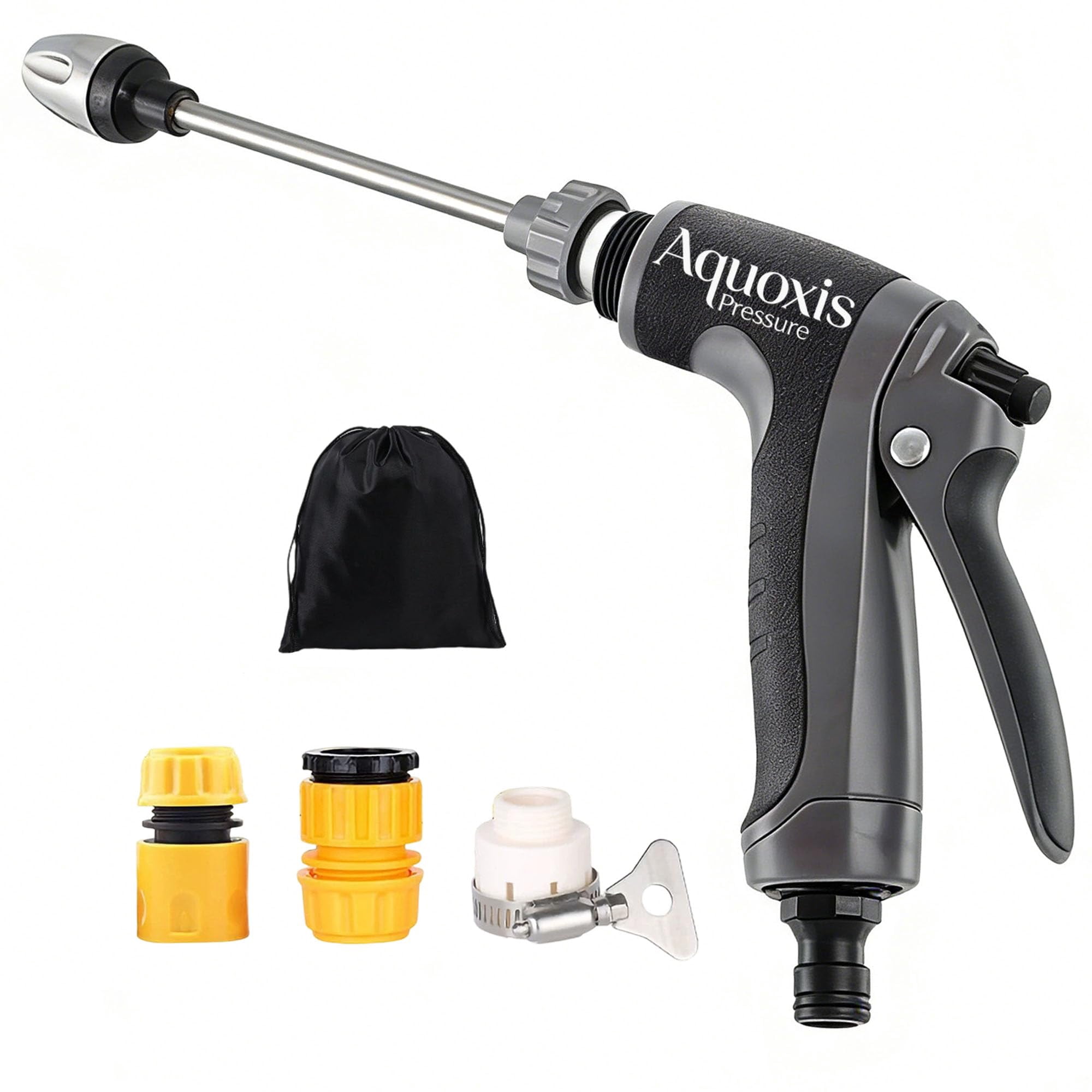 Garden Hose Nozzle Fits 1.18" Faucets & 1/2"–3/4" Hoses, 3 Spray Modes, 360° Adjustable Spray, Lock-On Trigger Reduces Fatigue, Durable Stainless Steel for Cars & Patios