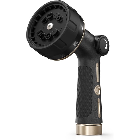 Garden Hose Nozzle Heavy Duty - 100% Metal Thumb Control Spray Nozzles for Garden Hose High Pressure, 10 Patterns Water Hose Nozzle for Car Wash, Watering Lawn and Pets, Black