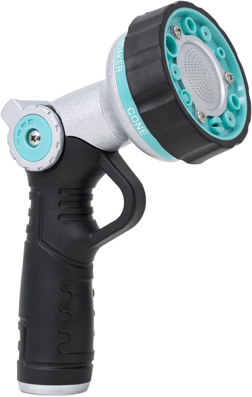 Garden Hose Nozzle Heavy Duty, 6 Adjustable Spray Patterns, Water Sprayer Nozzle with Thumb Control & Soaker Mode, Slip Resistant Hose Sprayer Nozzle for Watering Lawn, Car Wash, Pet Cleaning & Patio
