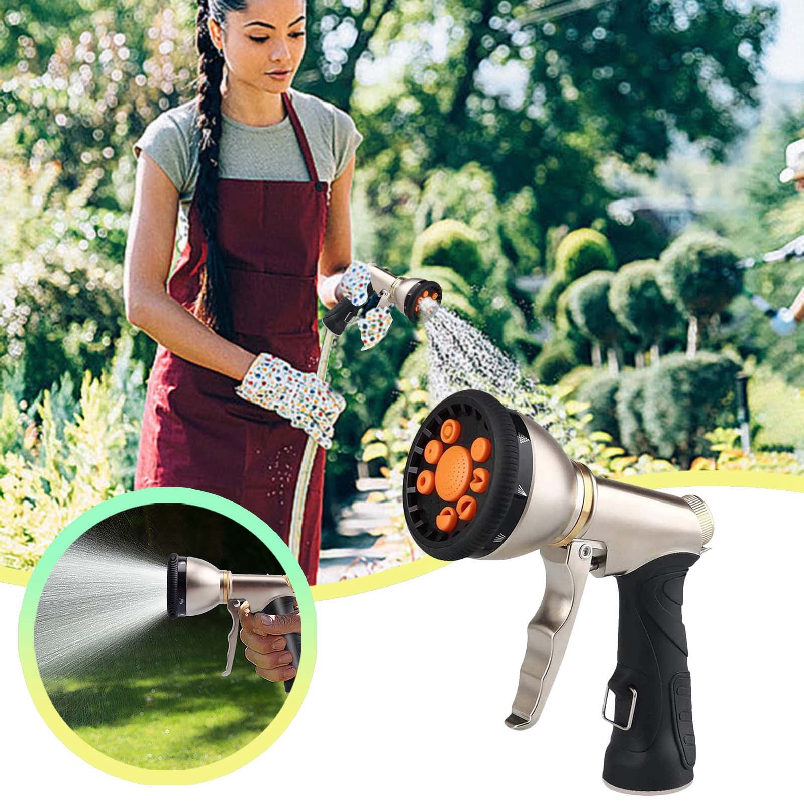 Garden Hose Nozzle, Heavy Duty Alloy Water Hose Nozzle with 9 Adjustable Spray Patterns, High Pressure Hand Sprayer with Flow Control for Watering & Lawns, Washing Cars & Pets, Garden Supplies