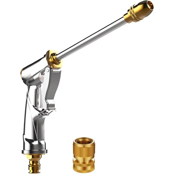 Garden Hose Nozzle Heavy Duty Brass Metal Sprayer Nozzle High Pressure Spray Gun 360 Rotaing Water Adjustmen for Car Washing, Outdoor Gardening, Pets Shower, Patio Cleaning