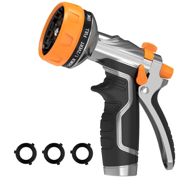 Garden Hose Nozzle, Heavy Duty Metal Water Hose Nozzle with 8 Adjustable Spray Patterns, High Pressure Hand Sprayer with Flow Control for for Garden Watering, Car & Pet Washing