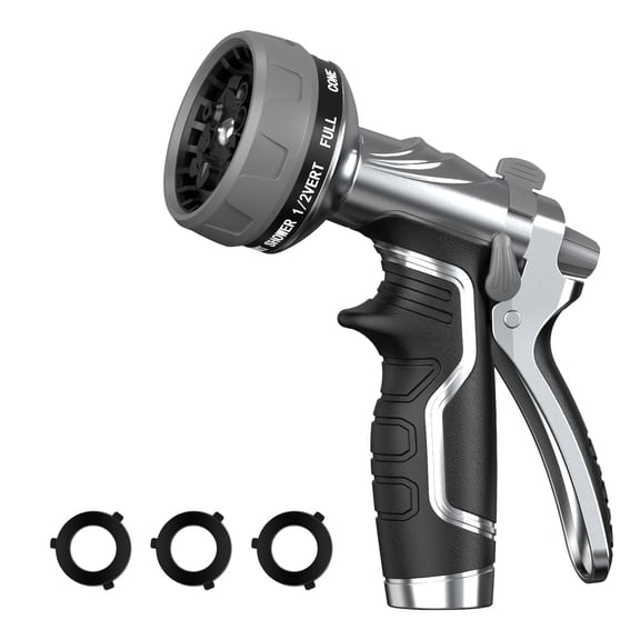 Garden Hose Nozzle, Heavy Duty Metal Water Hose Nozzle with 8 Adjustable Spray Patterns, High Pressure Hand Sprayer with Flow Control for for Garden Watering, Car & Pet Washing