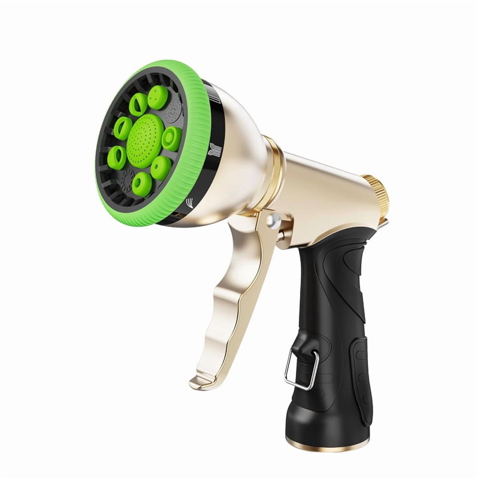 Garden Hose Nozzle, Heavy Duty Metal Water Hose Sprayer Nozzle with 9 Adjustable Spray Patterns, High Pressure Hand Sprayer for Watering Plants, Lawns, Car and Pet Washing (1, Green)