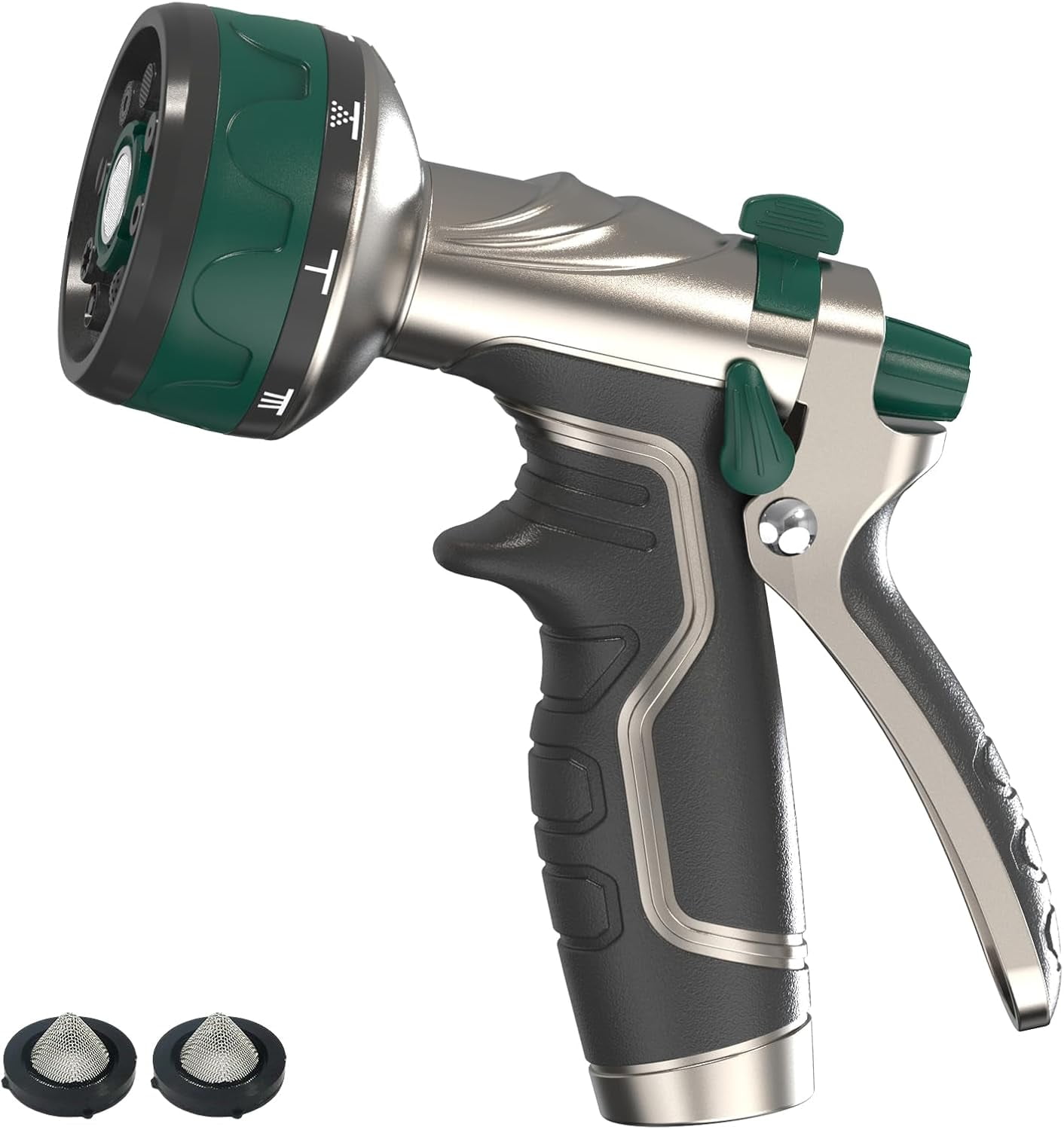 Garden Hose Nozzle, Heavy Duty Metal Water Sprayer Nozzle with 8 Spray Patterns, High Pressure Handheld Flow Control for Lawn & Plant Watering, Car Washing – Forest Green