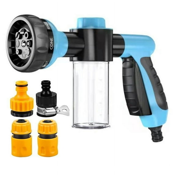 Garden Hose Nozzle, High Pressure Spray Gun Nozzle, 8 Spray Patterns for Watering Plants, Lawn, Patio, Cleaning, Showering Pet with 3.5oz/100cc Soap Dispenser Bottle