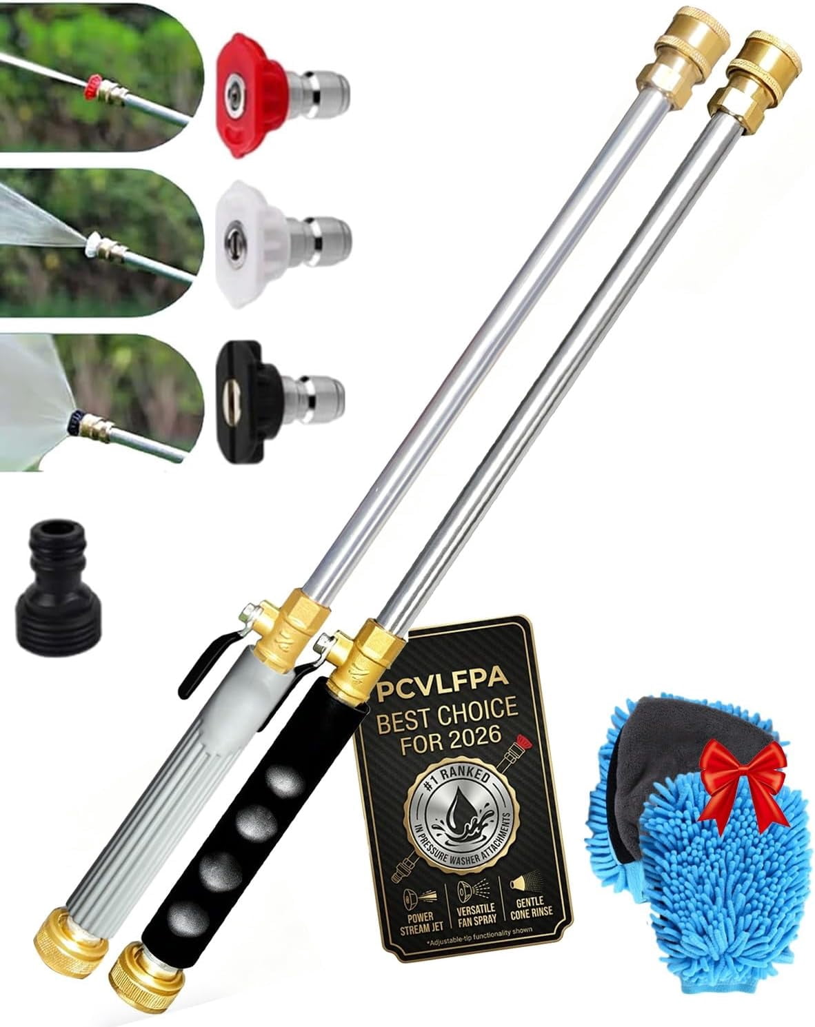 Garden Hose Nozzle High-Pressure Washer with 3 Interchangeable Nozzles, 2026 Pressure Spray Gun Wash Machine, Portable Cordless Sprayer Accessories for Car Patio Garden Outdoor Cleaning(2 set)