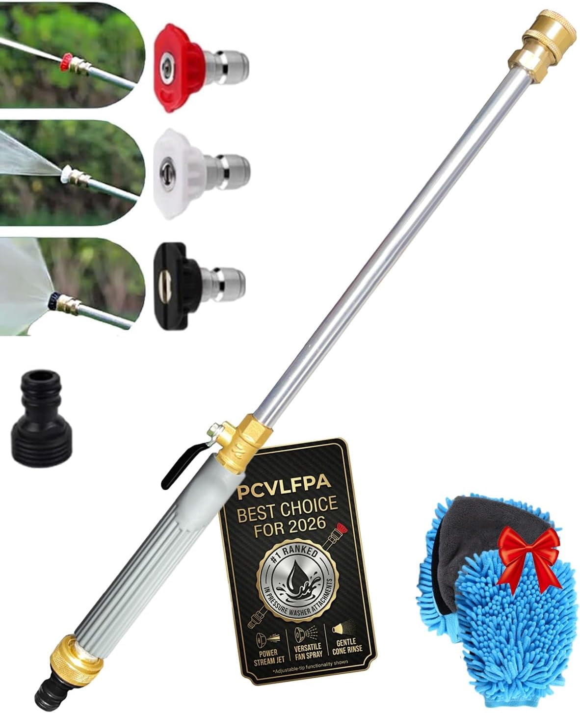 Garden Hose Nozzle High-Pressure Washer with 3 Interchangeable Nozzles, 2026 Pressure Spray Gun Wash Machine, Portable Cordless Sprayer Accessories for Car Patio Garden Outdoor Cleaning(Gray)