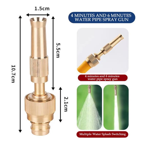 Garden Hose Nozzle - Outdoor Brass Tap Connector Kit, Heavy Duty Leak Resistant Irrigation Fittings, Multi Pattern Spray, Strong Construction, 1 pc
