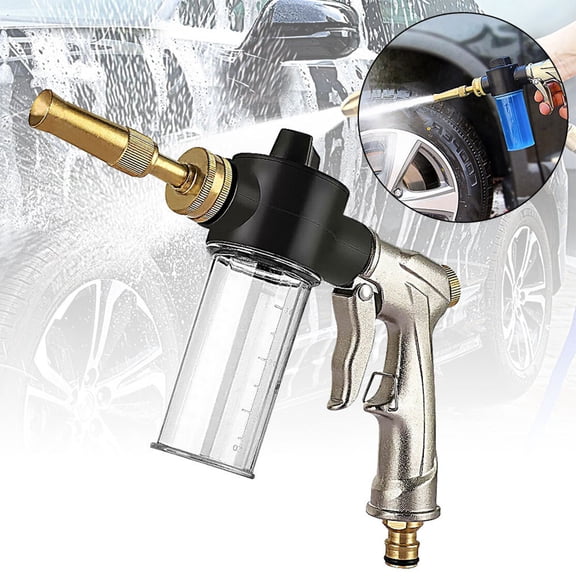 Garden Hose Nozzle Sprayer with 3.5oz Plastic Soap Dispenser Bottle,Heavy Duty High Pressure Car Wash Foam Gun,Adjustable Nozzle for Gardening,Solar Panel Cleaning,Pet Showering