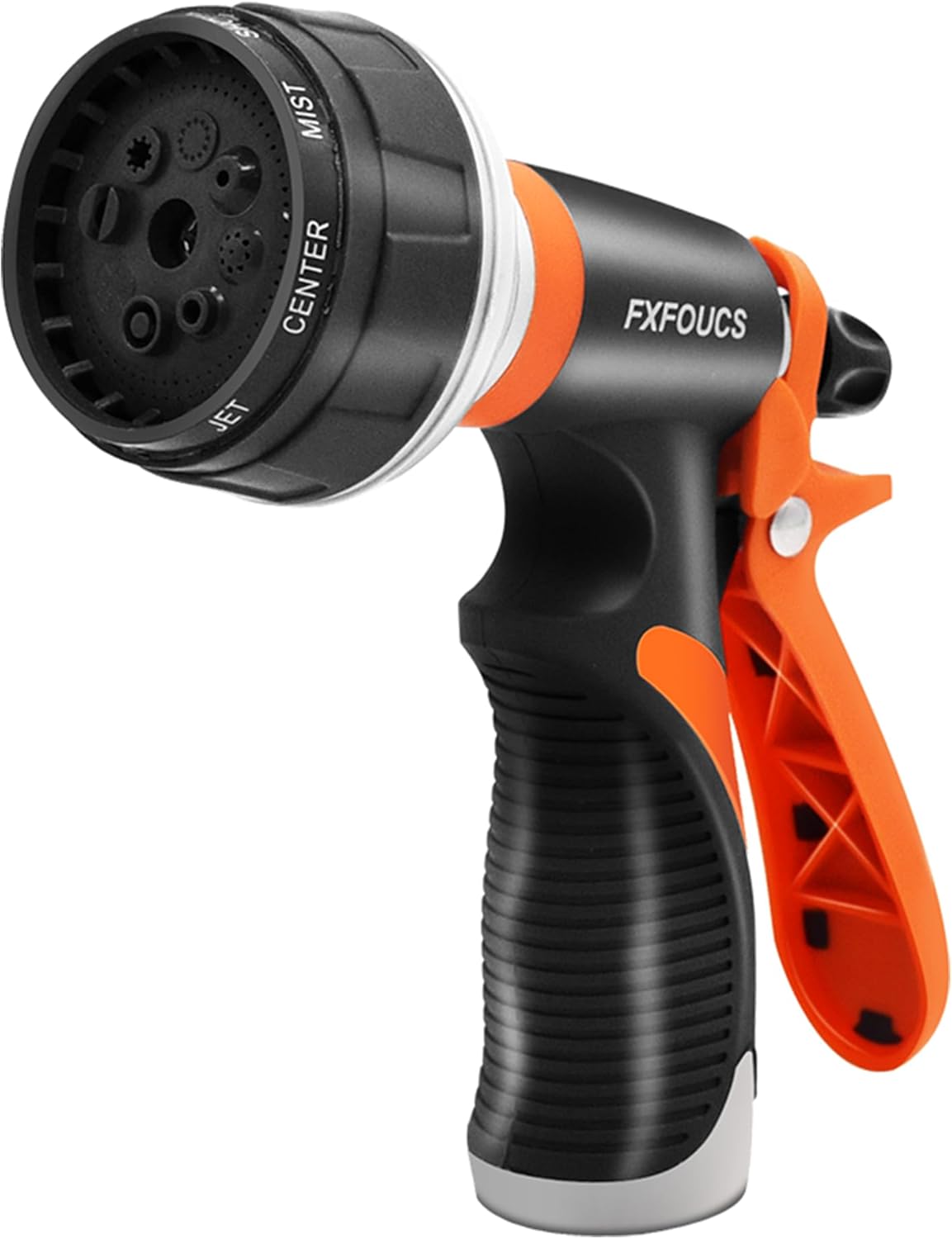 Garden Hose Nozzle Sprayer– this high heavy-duty spray nozzle offer 8 watering patterns for watering plants, lawns & gardens, washing cars, household (Dark Orange)