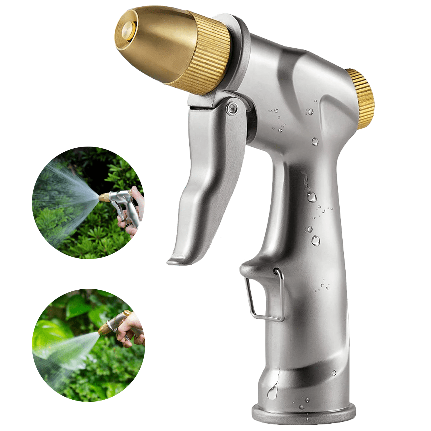 Garden Hose Nozzle Upgrade , Ricihene 100% Heavy Duty Metal Spray Gun with  Full Brass Nozzle - High Pressure 4 Spraying Modes for Hand Watering Plants