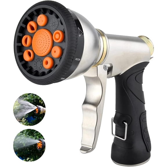 Garden Hose Nozzles 9 Adjustable Patterns Hose Spray Nozzle Heavy Duty Metal Hose Nozzle Spray Gun Slip Resistant Water Sprayer for Cleaning/Watering Lawn Garden/Pets Shower/Car Washing