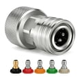 thumbnail image 1 of Garden Hose to Pressure Washer Adapter, 3/4" GHT to 1/4" Quick Connect, Convert Water Hose to Power Washer Attachment with 5 Spray Nozzle Tips, Stainless Steel, 1 of 6