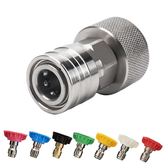 Garden Hose to Pressure Washer Adapter, 3/4inch to 1/4inch Connector with 7 Nozzle Set for Car Wash Patio and Outdoor Cleaning, Rust-Resistant Secure Locking Tool-Free Installation for Home Use