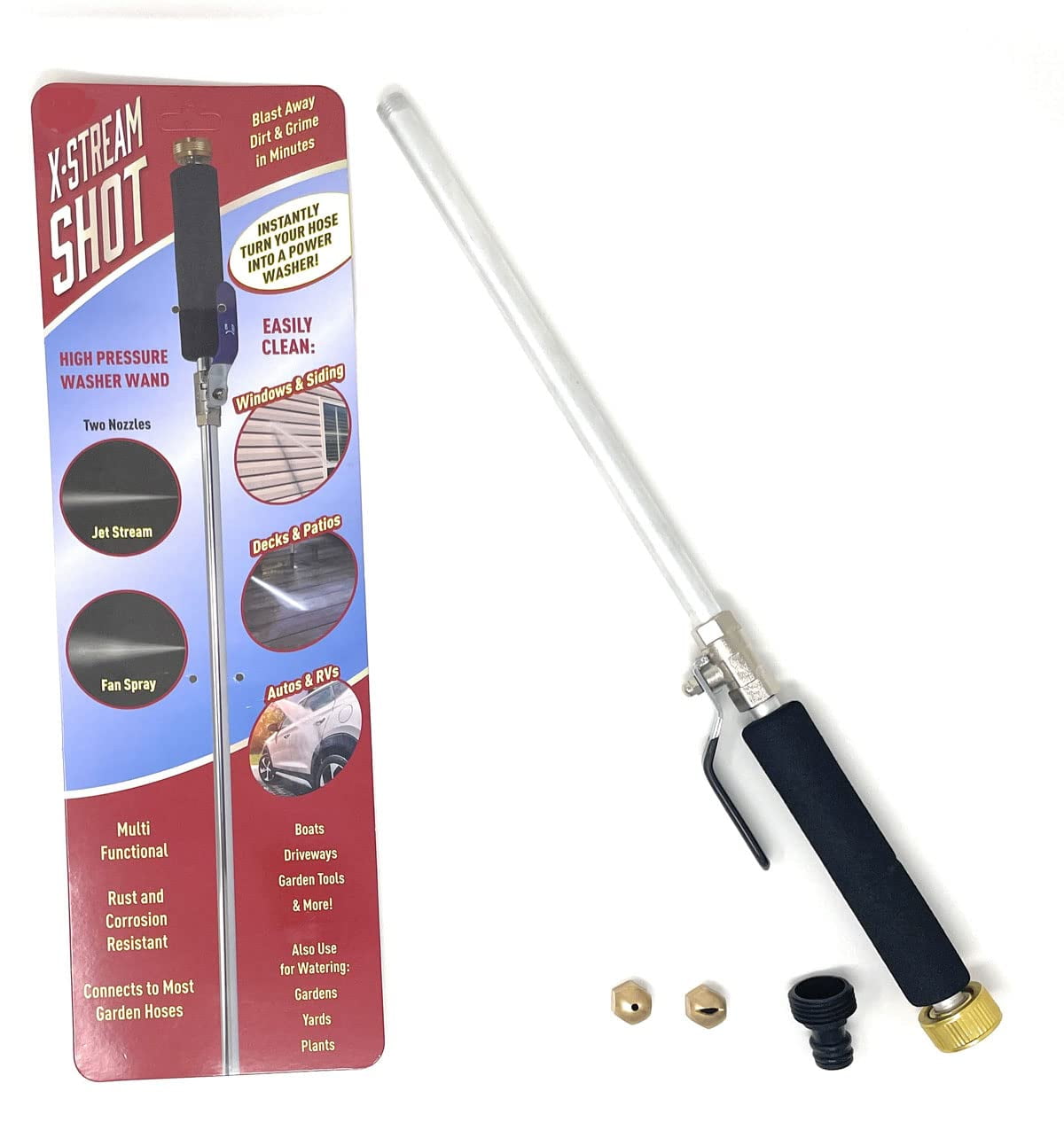 Garden Hose Pressure Washer Wand Extension with Two Nozzles Connects to