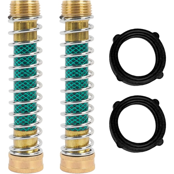 Garden Hose Protector, Brass Hose Extension Adapter with Coil Spring, Garden Faucet Extension (2 Pack)