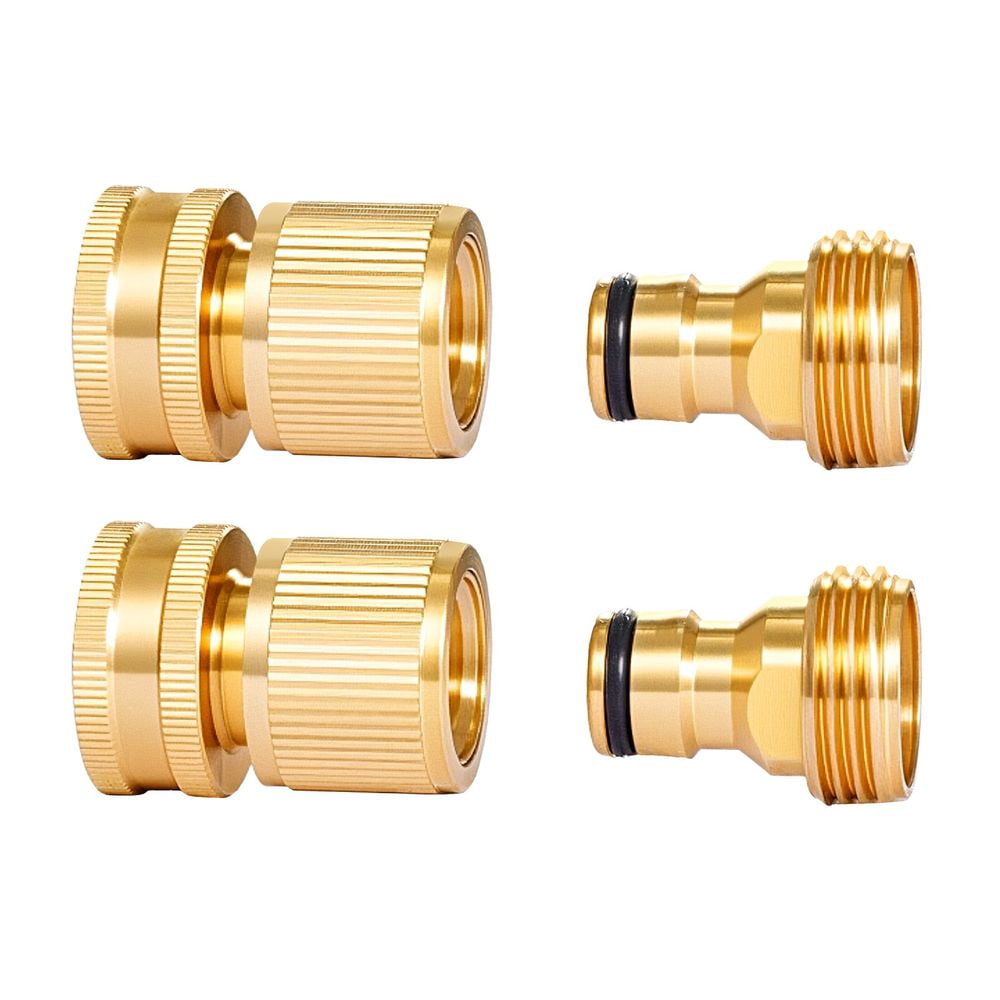 Garden Hose Quick Connect, 3/4 inch Male & Female, 200 PSI Heavy Duty Solid Brass Quick Connector, 2 Sets Garden Hose Fitting, No Leak Water Hoses Connectors with Gaskets