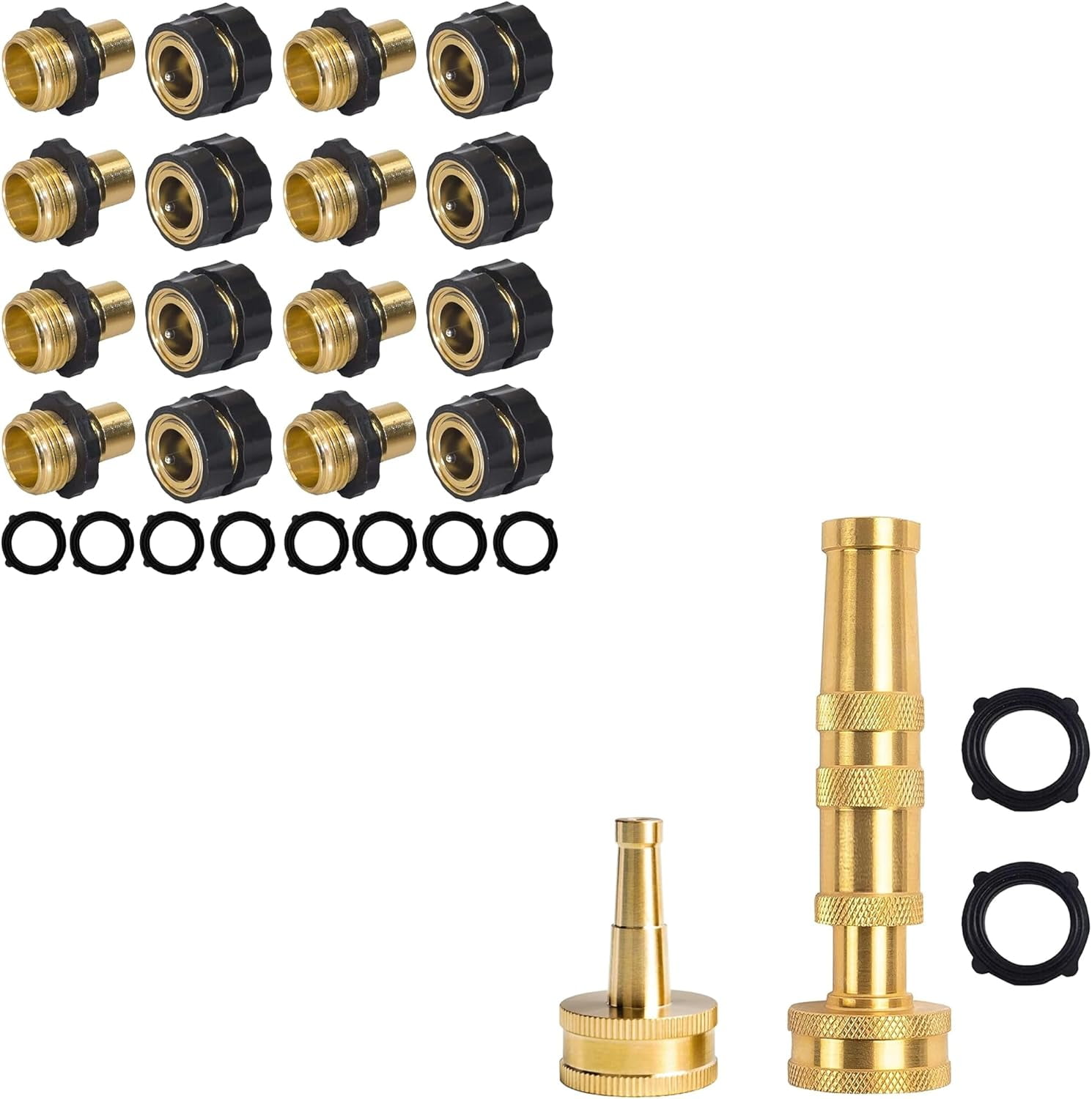 Garden Hose Quick Connect Aluminum Fitting Solid Brass Twist Jet Sweeper Nozzle Bundle
