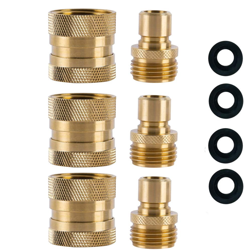 Garden Hose Quick Connect Brass Adapter Fittings 3/4"ght Thread Washer Adapter(3 Female+ 3 Male)