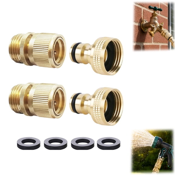 Garden Hose Quick Connect, Brass Quick Connector 3/4 GHT, Pressure Washer Hose Attachment Fittings for Water Hose(2SETS)