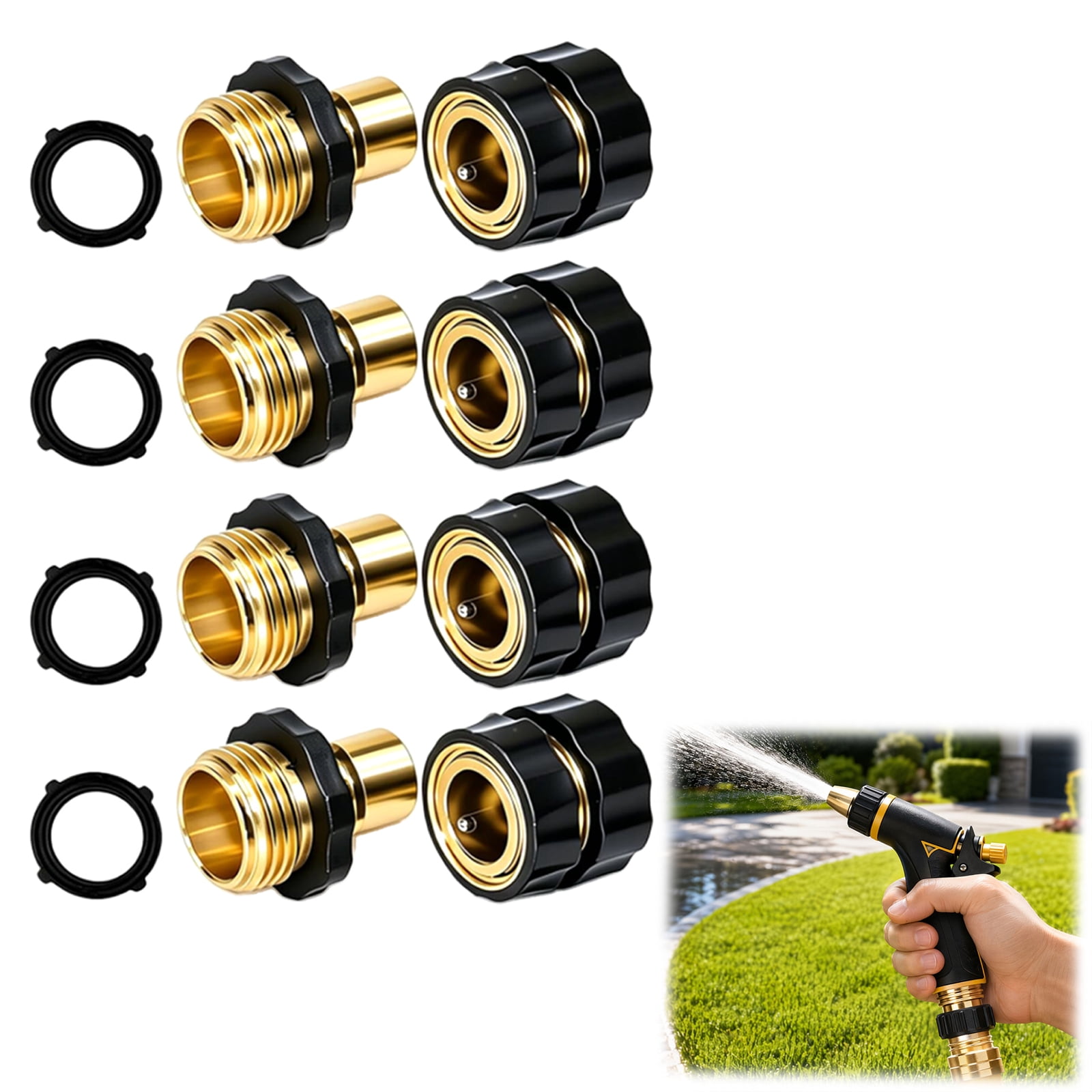 Garden Hose Quick Connect – Brass Quick Connector Fittings for Water Hose, Outdoor 4 Set