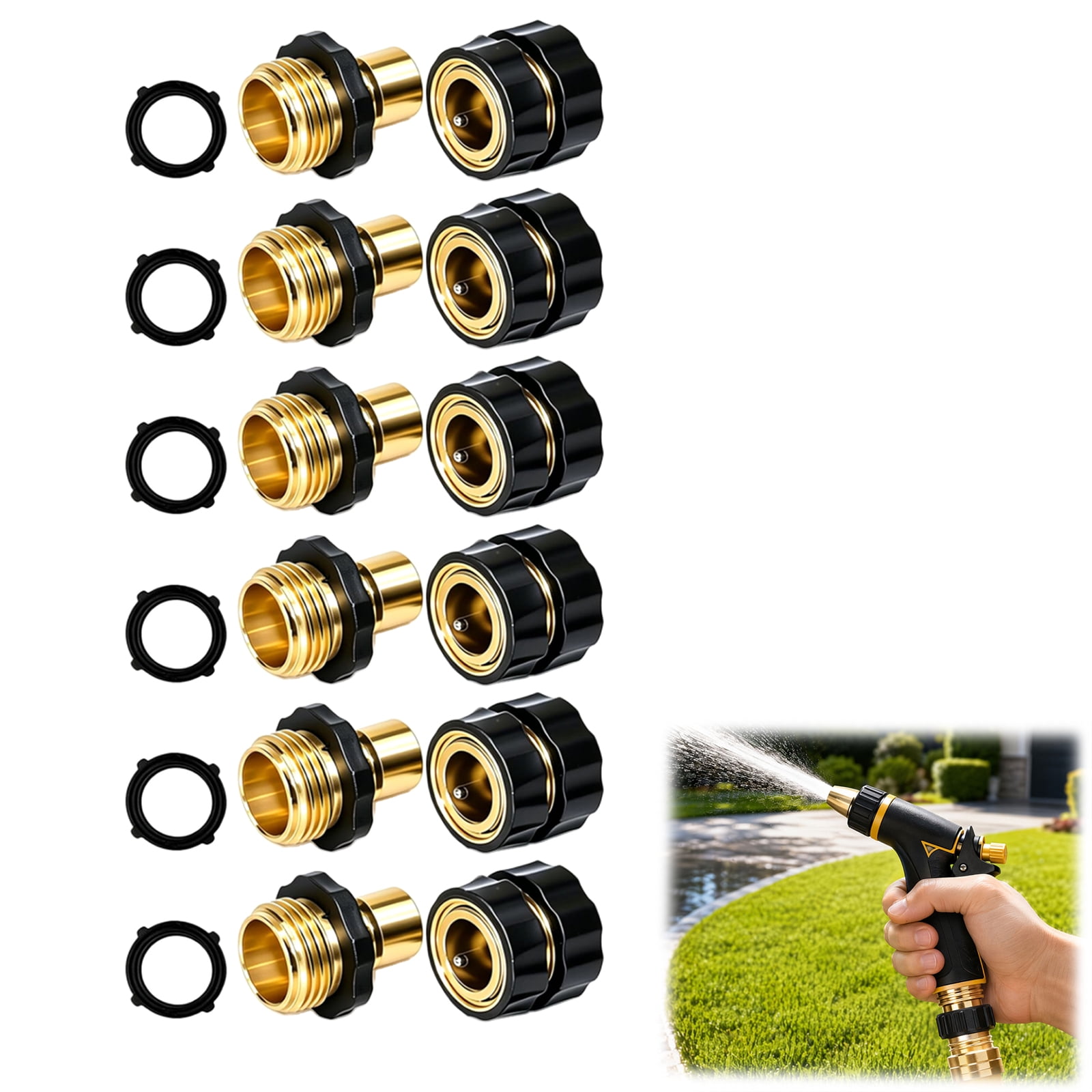 Garden Hose Quick Connect – Brass Quick Connector Fittings for Water Hose, Outdoor 6 Set