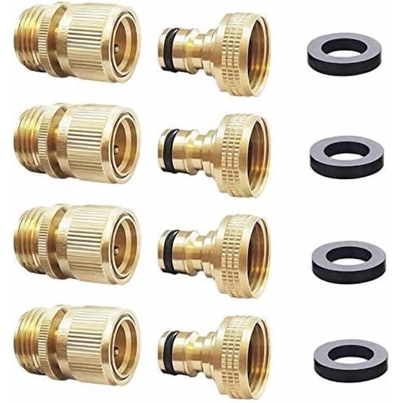 Garden Hose Quick Connect Solid Brass 3/4 Inch GHT Internal Thread Quick Connector Fittings No-Leak Water Hose Female Quick Connector and Male product adapters (4 SETS)