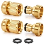 Garden Hose Quick Connect Solid Brass 3/4 Inch GHT Internal Thread Quick Connector Fittings No-Leak Water Hose Female Quick Connector and Male product adapters 2 SETS