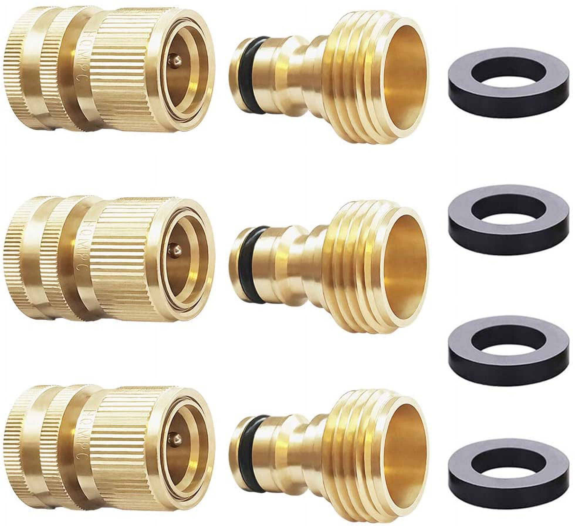 Garden Hose Quick Connect Solid Brass Quick Connector Garden Hose Fitting Water Hose Connectors 3/4 inch GHT (3 SETS)