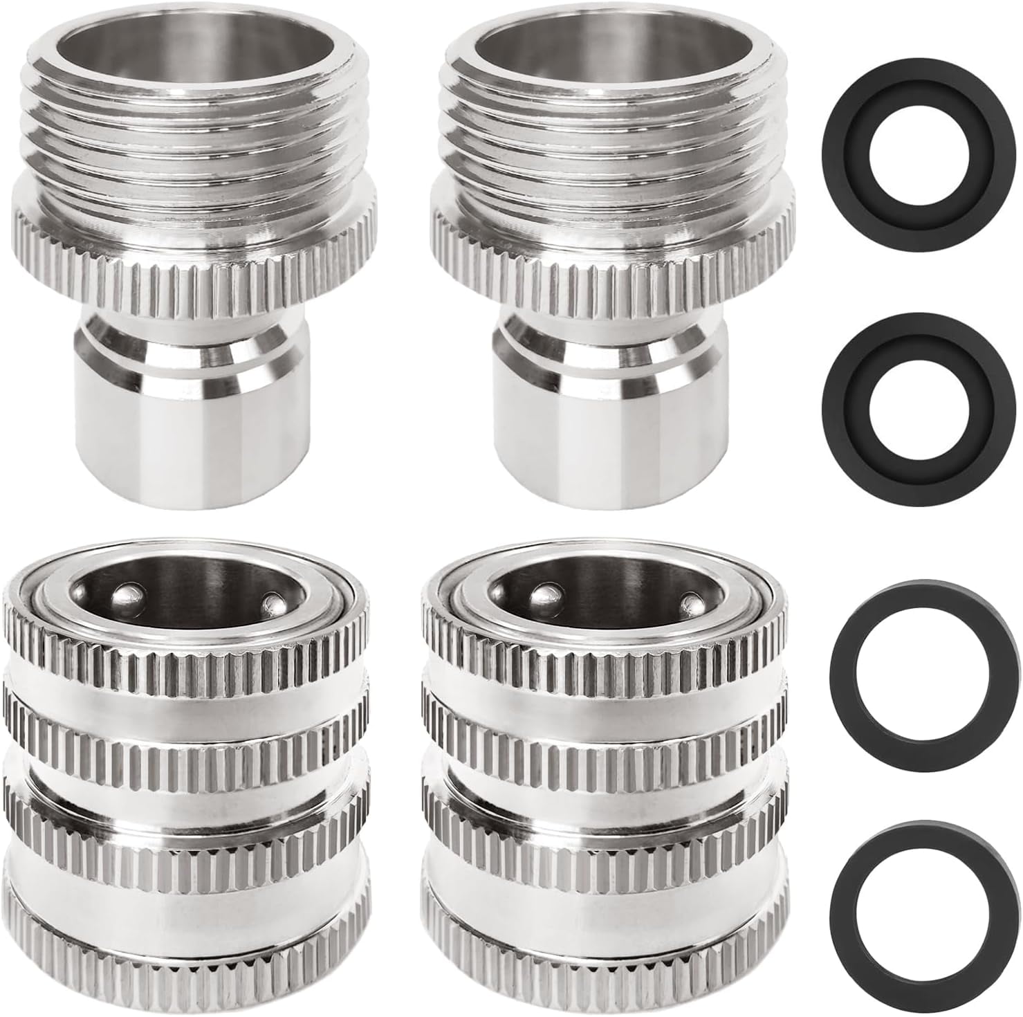 Garden Hose Quick Connect of 3/4 Inch GHT, Stainless Steel Quick Connect Garden Hose Fittings, Large Diameter Quick Release Hose Connector,2 Pack