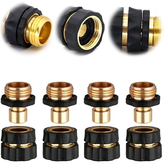 Garden Hose Quick Connector, 2026 Upgrade Heavy Duty Solid Brass 3/4 Inch Quick Connect Hose Fittings, Universal Leak-Proof Fittings for Instant Connection (A-4Pcs)