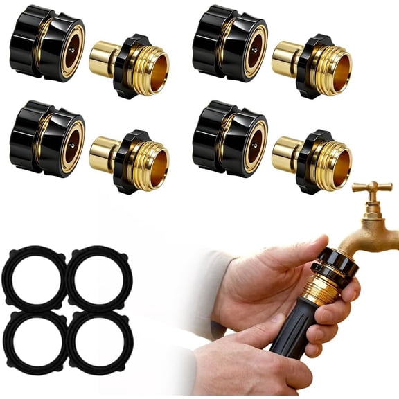 Garden Hose Quick Connector, 3/4 Inch Hose Connector Adapter Kit, Male and Female Fittings with No-Leak Design, Widely Fit for Water Hose Instant Connection (4 Sets)