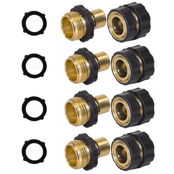 Garden Hose Quick Connector 3/4 Inch Male And Female Fitting, Aluminum Easy Connect Water Hose Adapter with Rubberized Grip, Leak-Free Outdoor Lawn Irrigation Tool, 4 Sets of Connectors