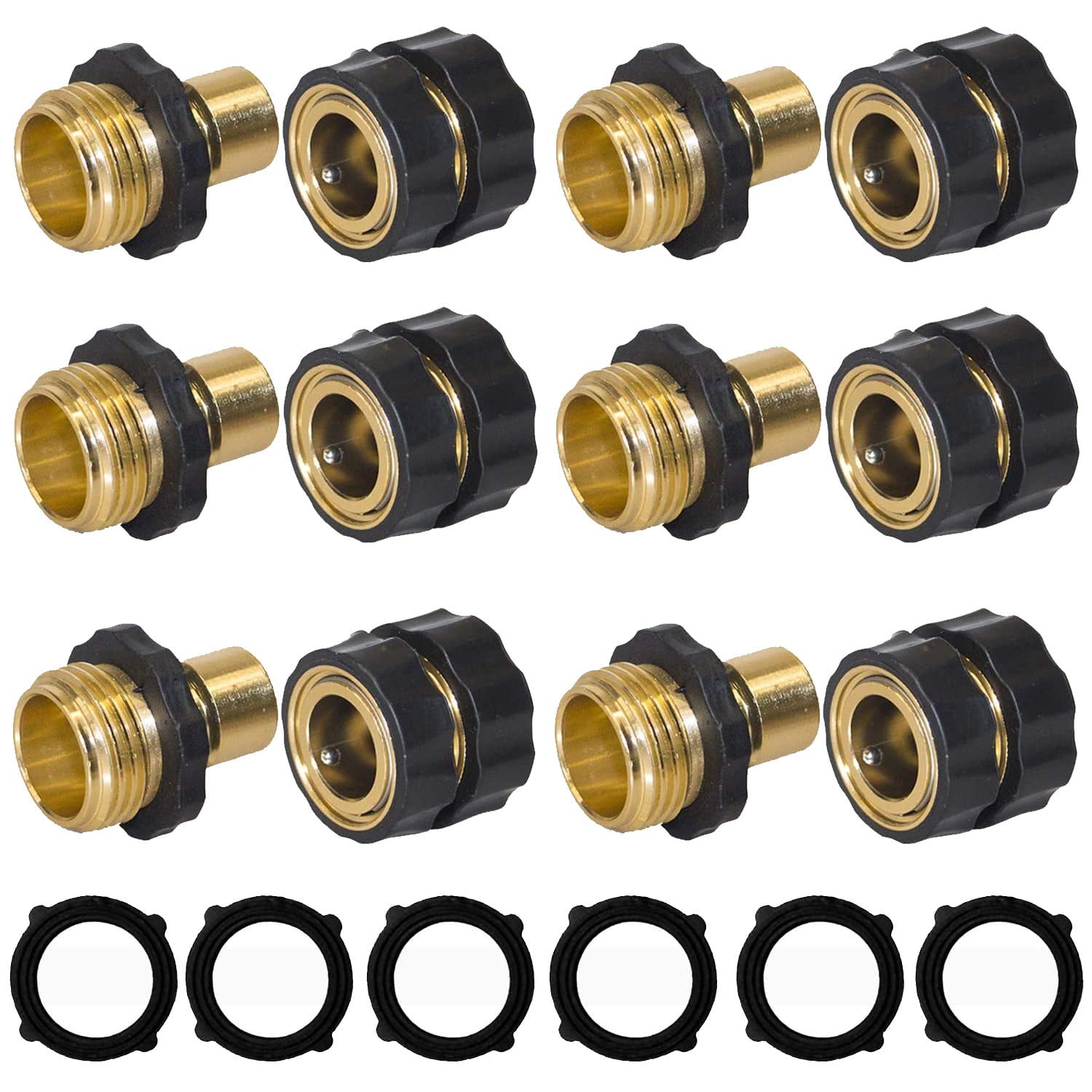 Garden Hose Quick Connector 3/4 Inch Male and Female Hose Fitting Set, Quick Connect Garden Hose Adapter, 6 Sets