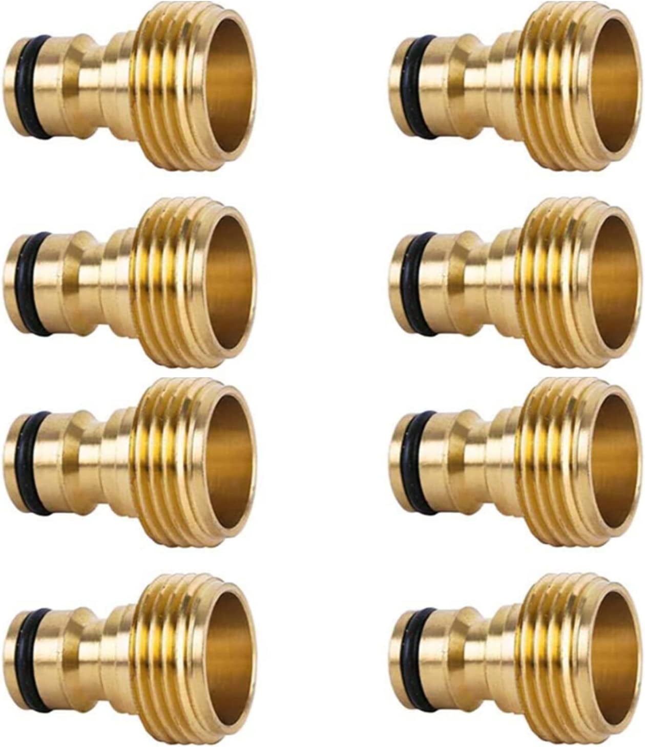 Garden Hose Quick Connector Male Hose End Adapters Solid Brass 3/4 inch GHT Thread Water Hose Fitting Repair Replacement, Male Only, Pack of 8