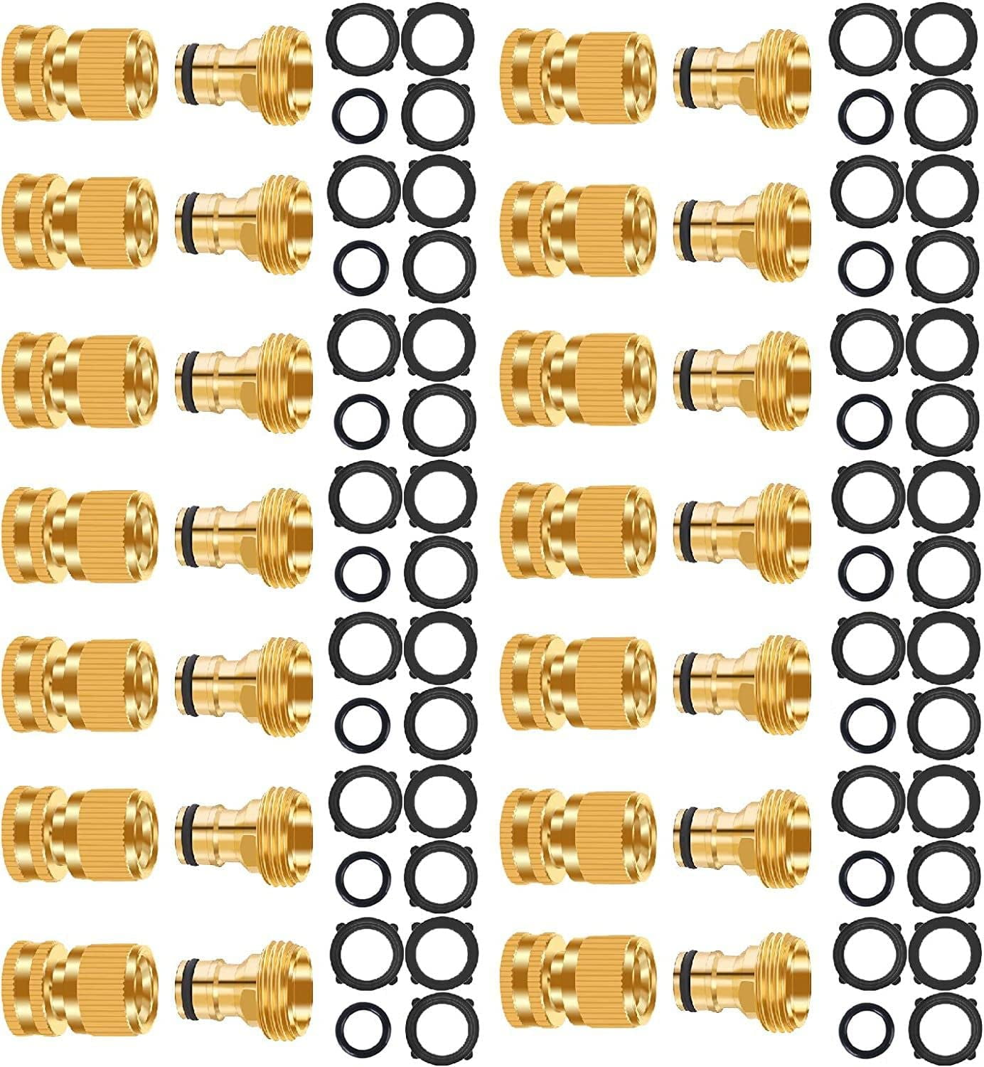 Garden Hose Quick Connector, No-Leak 3/4 Inch GHT Thread Fitting Water Hose Female Adapter and Male Adapter, Heavy-Duty Rust Resistant Brass Water Pipe Connect, Easy to Use (14 Pack ）