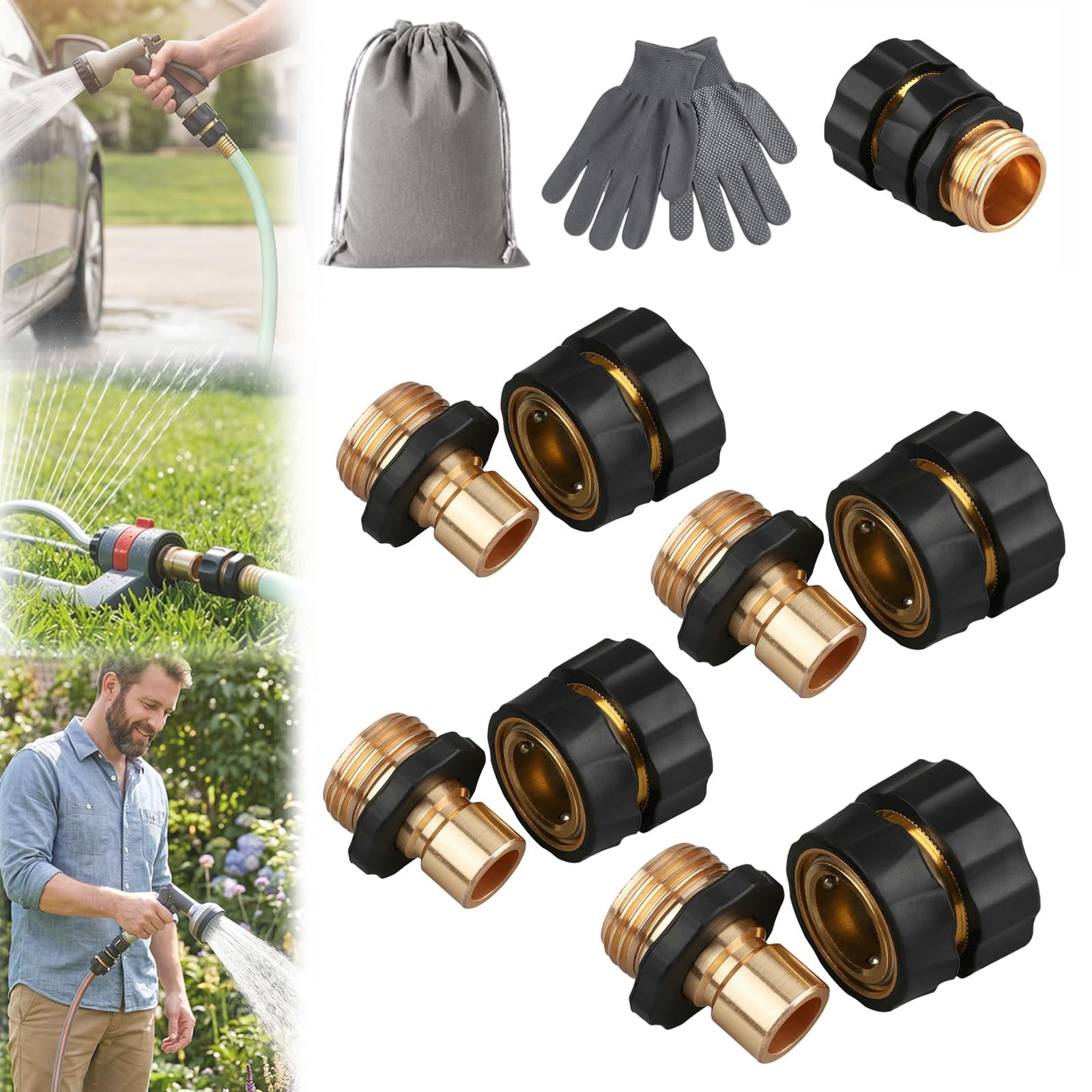 Garden Hose Quick Connector, Quick Connect Garden Hose Fittings, 2026 Upgrade 3/4 Inch Solid Brass Quick Connect, Leak-Proof Instant Fit for Garden Hose & Pressure Washer, Easy Coupler Kit