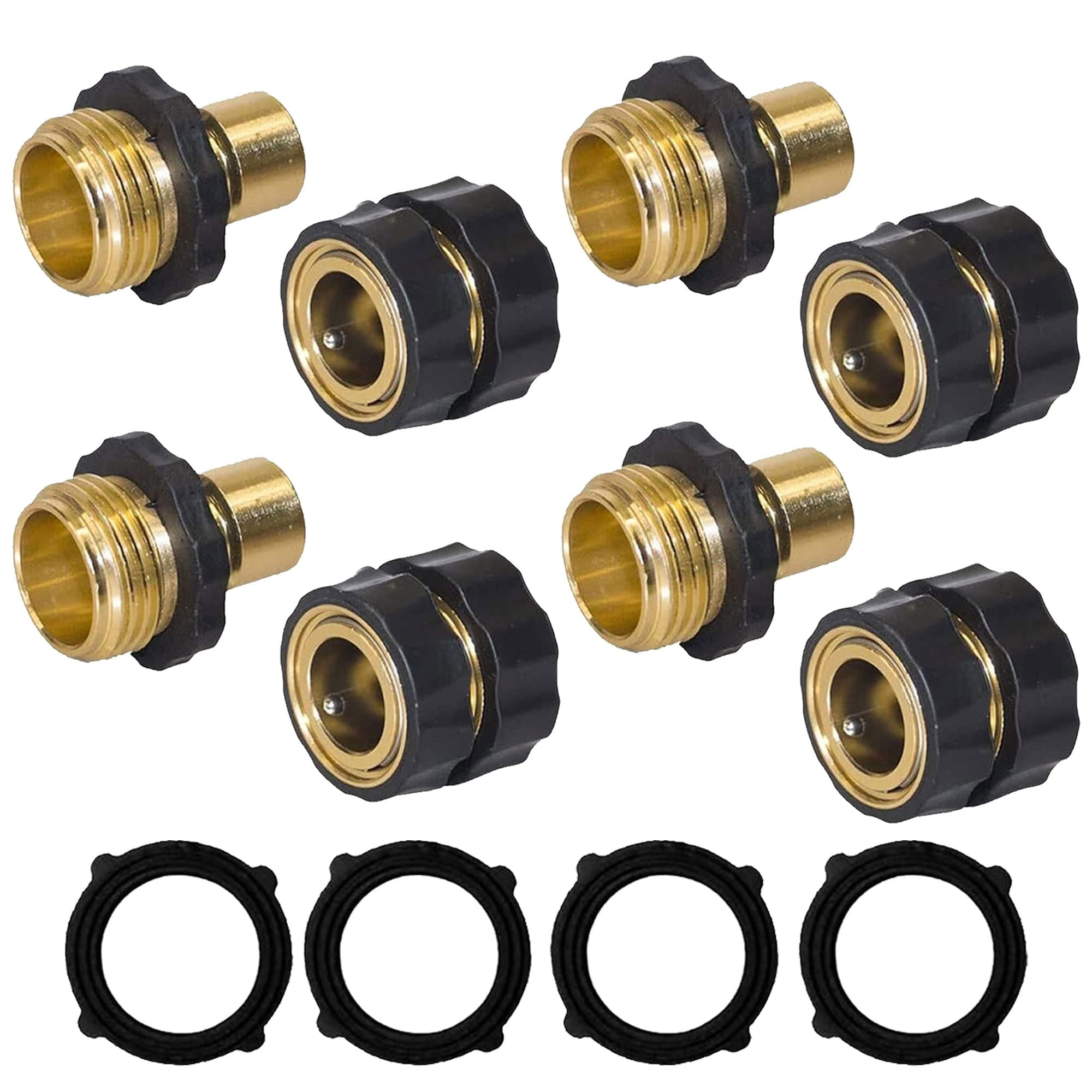 Garden Hose Quick Connector Set - 3/4 Inch Male Female Fittings with Gasket, Quick Release Adapter, Solid Brass Leak-Proof Coupler for Watering