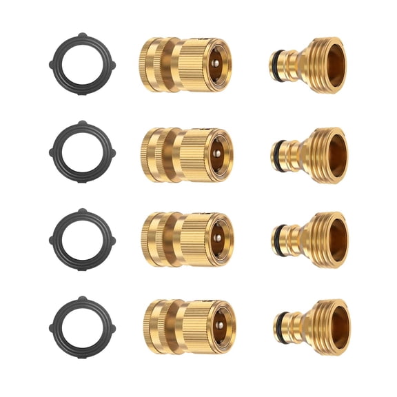 Garden Hose Quick Connector Set, Solid Brass 3/4 Inch Water Fitings Thread Easy Connect No-Leak Male Female 6 Sets
