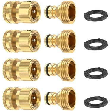 Garden Hose Quick Connector Solid Brass,3/4 Inch GHT Thread Fitting No-Leak Water Hose Fittings Female and Male Adapter (4 Sets)