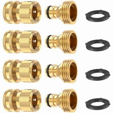 Garden Hose Quick Connector Solid Brass,3/4 Inch GHT Thread Fitting No-Leak Water Hose Fittings Female and Male Adapter (4 Sets)